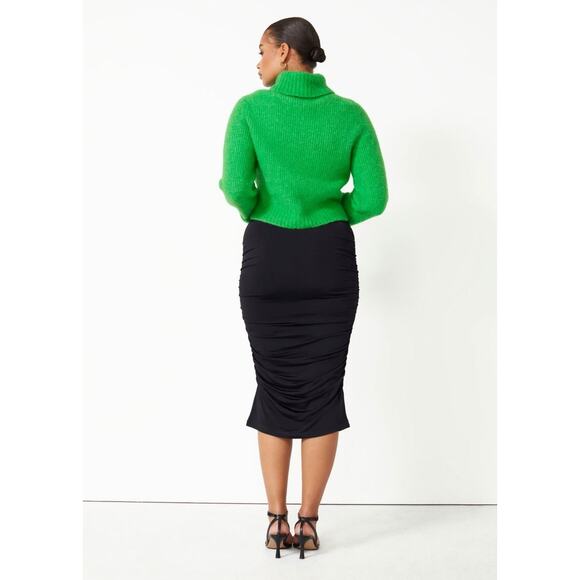 & Other Stories Ruched Pencil Midi Skirt Black Medium Elevated Capsule Wardrobe - Picture 2 of 9